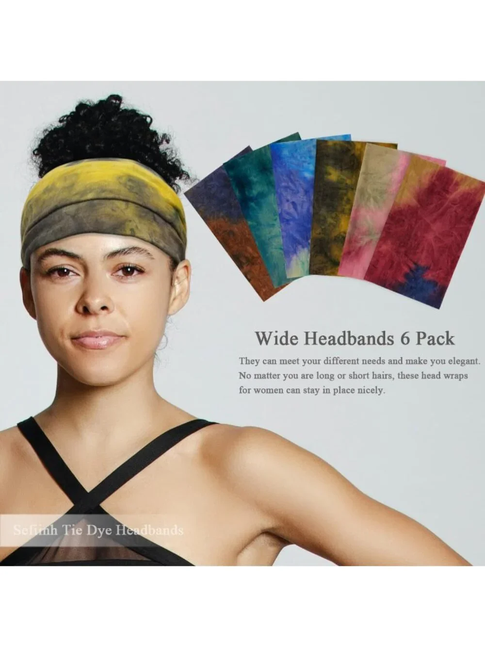 Women's Tie Dye Stretch 6 Pack Wide Headband Turban Yoga Hairband Accessories